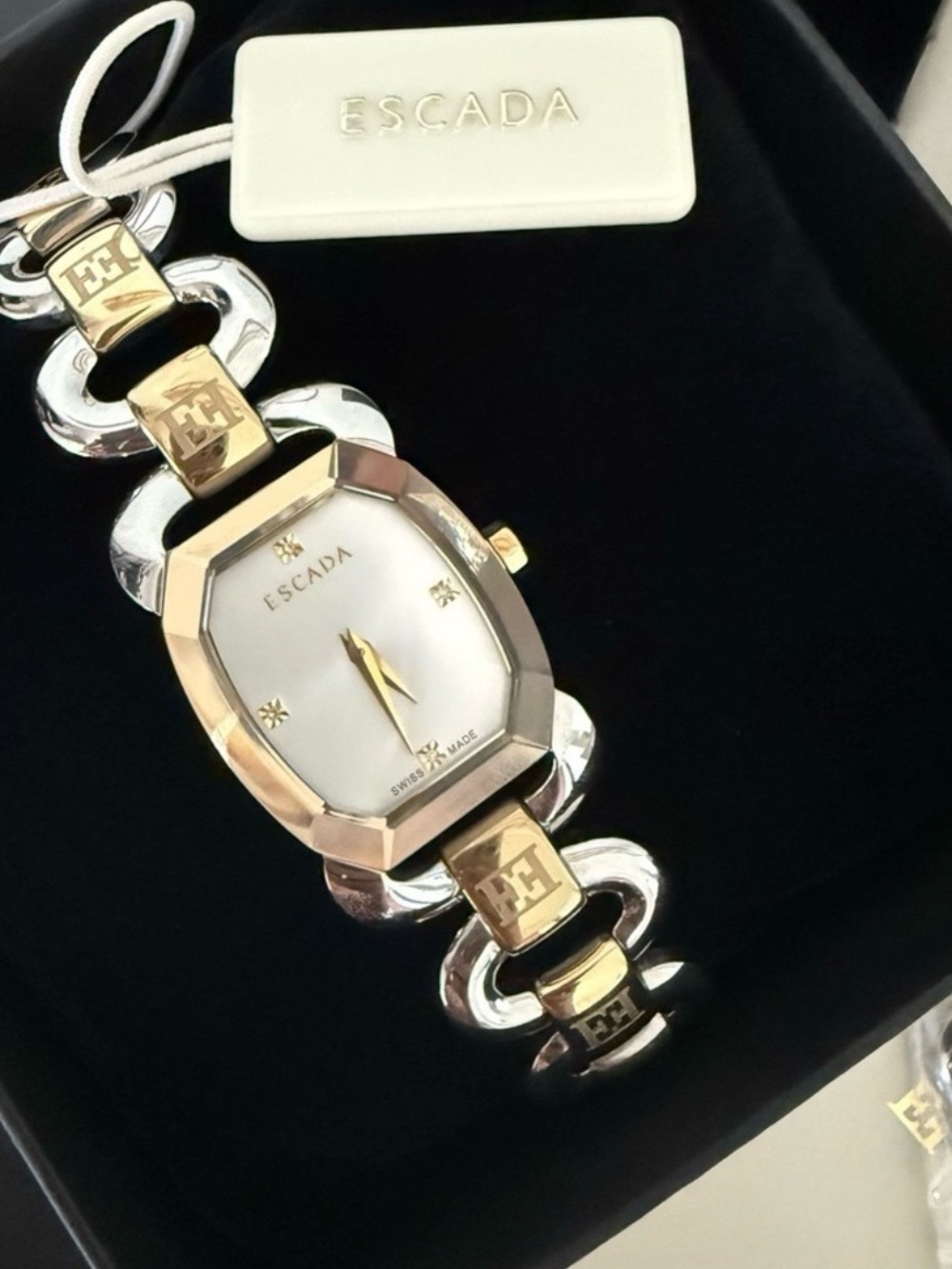 Escada Two-Tone Gold and Silver Link Bracelet Watch with White Dial - Picture 4 of 14